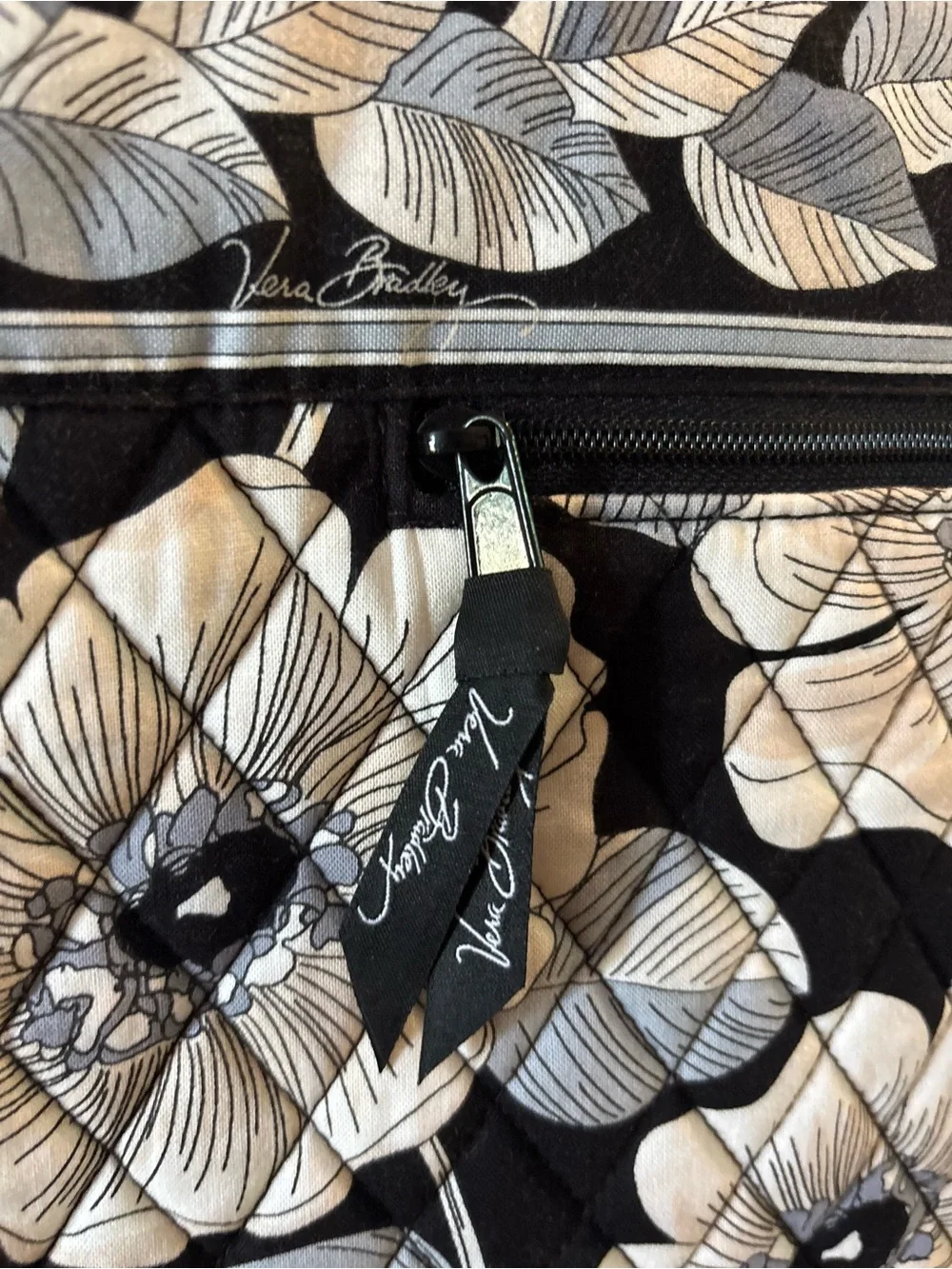 Quilted Floral Computer Tote Bag in Black and White